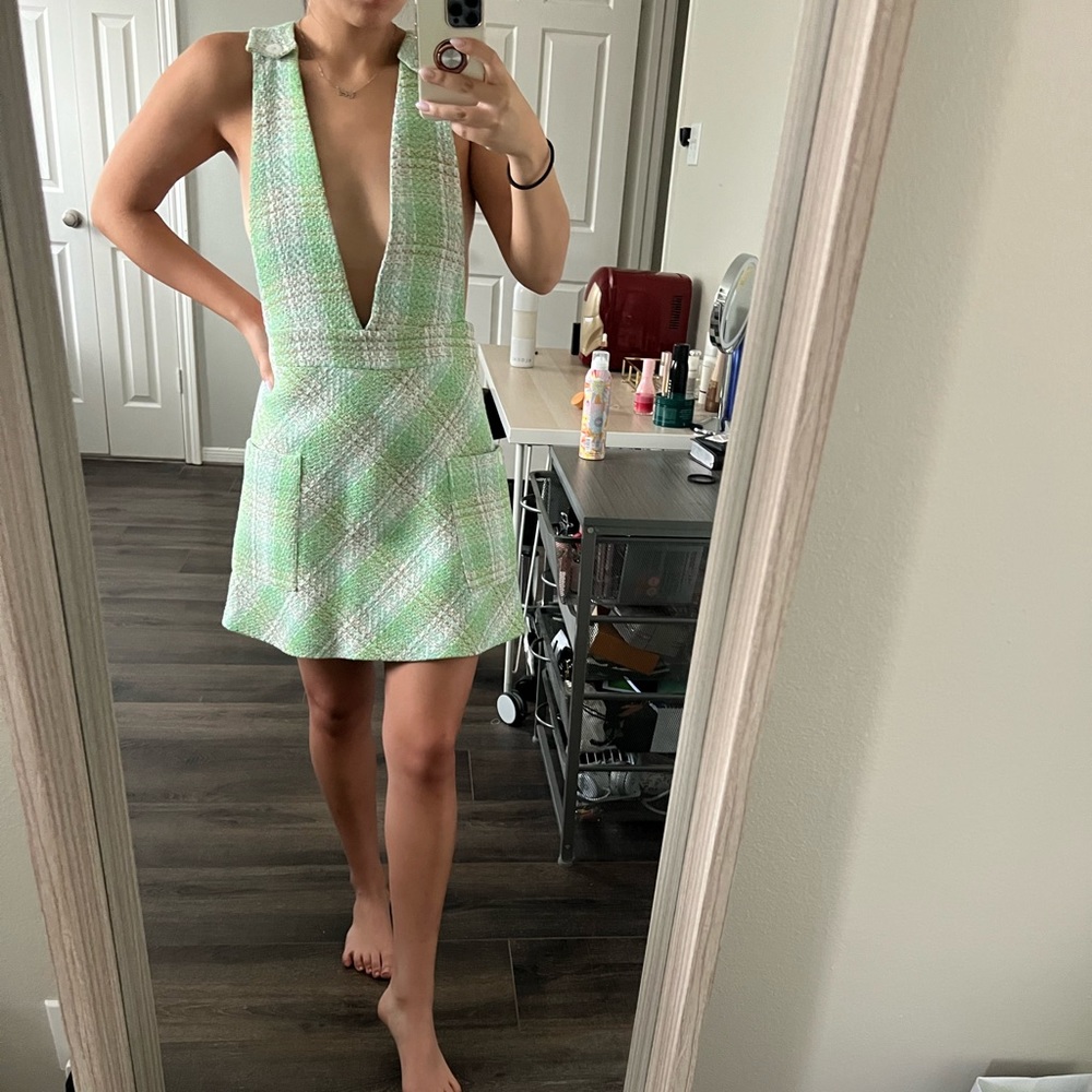 Zara Green tweed overall dress. Size Medium.